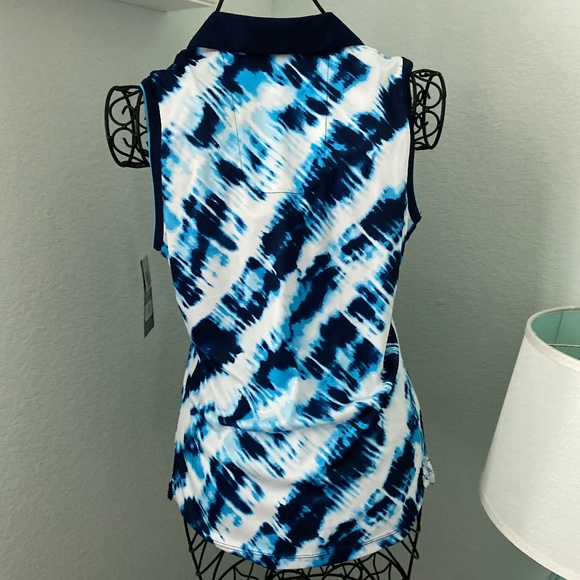 NWT PGA Tour Blue White Sleeveless Polo Golf Shirt Sz M - Picture 2 of 8